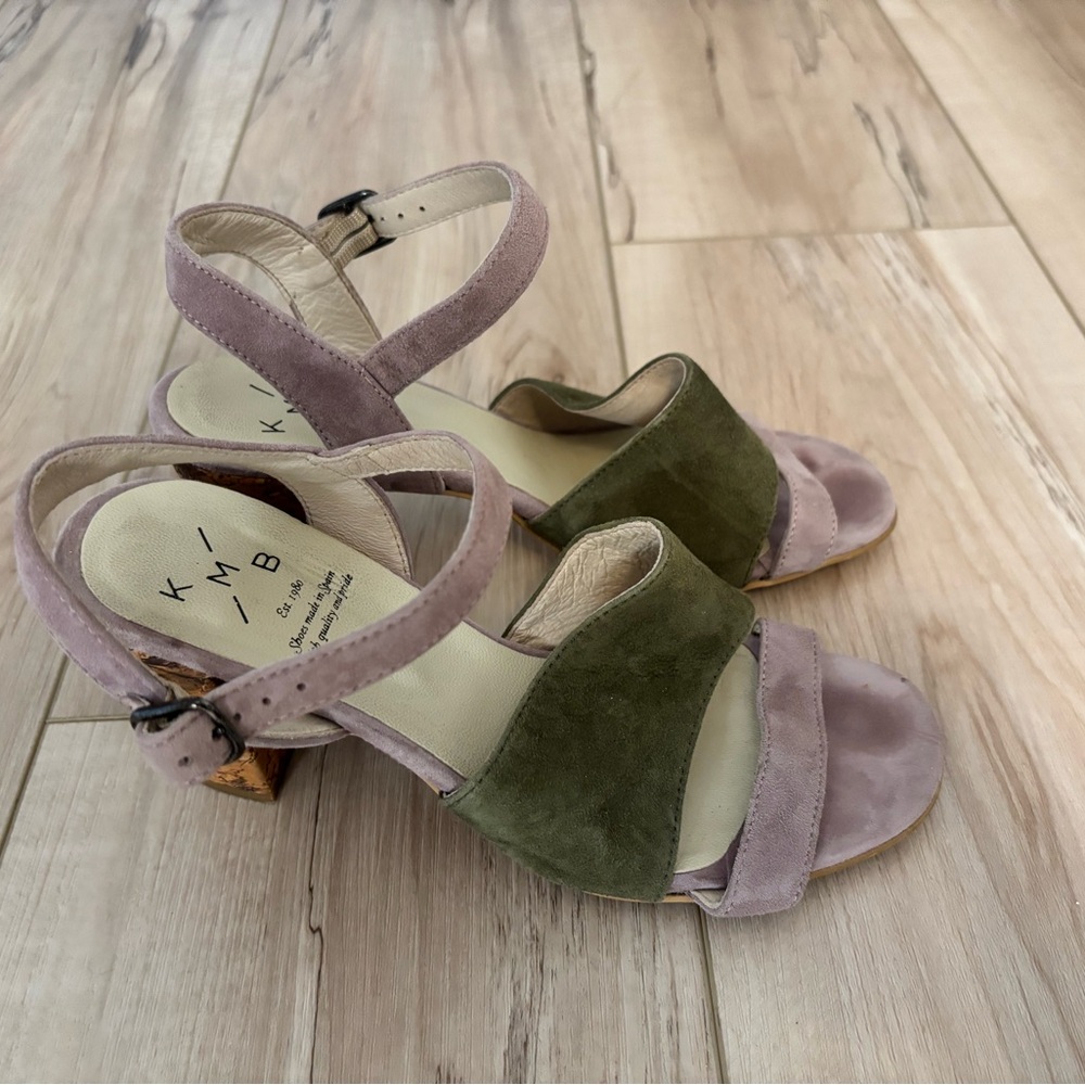 KMB for Anthropologie Cork and Suede heeled sandals